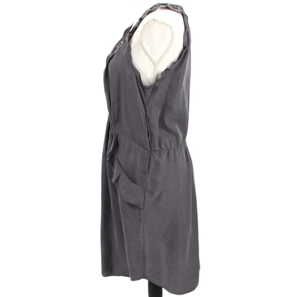 Rebecca Taylor Silk Beaded Embellished Sheath Dress Gray Pockets Scoop Neck 10 - Picture 2 of 7